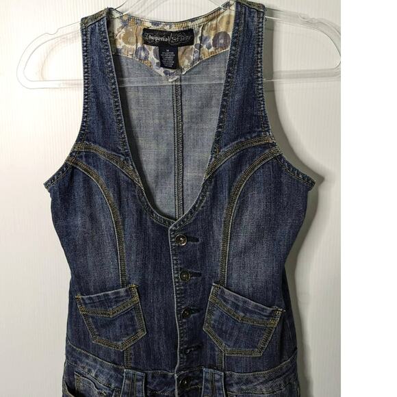 Vintage 90s Y2K Imperial Star Denim Jumpsuit Flare Leg Button Front Low Rise M - Picture 4 of 10